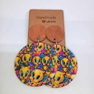 Tweety Bird Vibrant Holographic Glitter Wooden Earrings